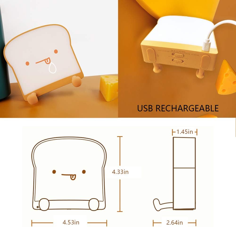 Cute Night Light Toast Bread LED Night lamp with Rechargeable