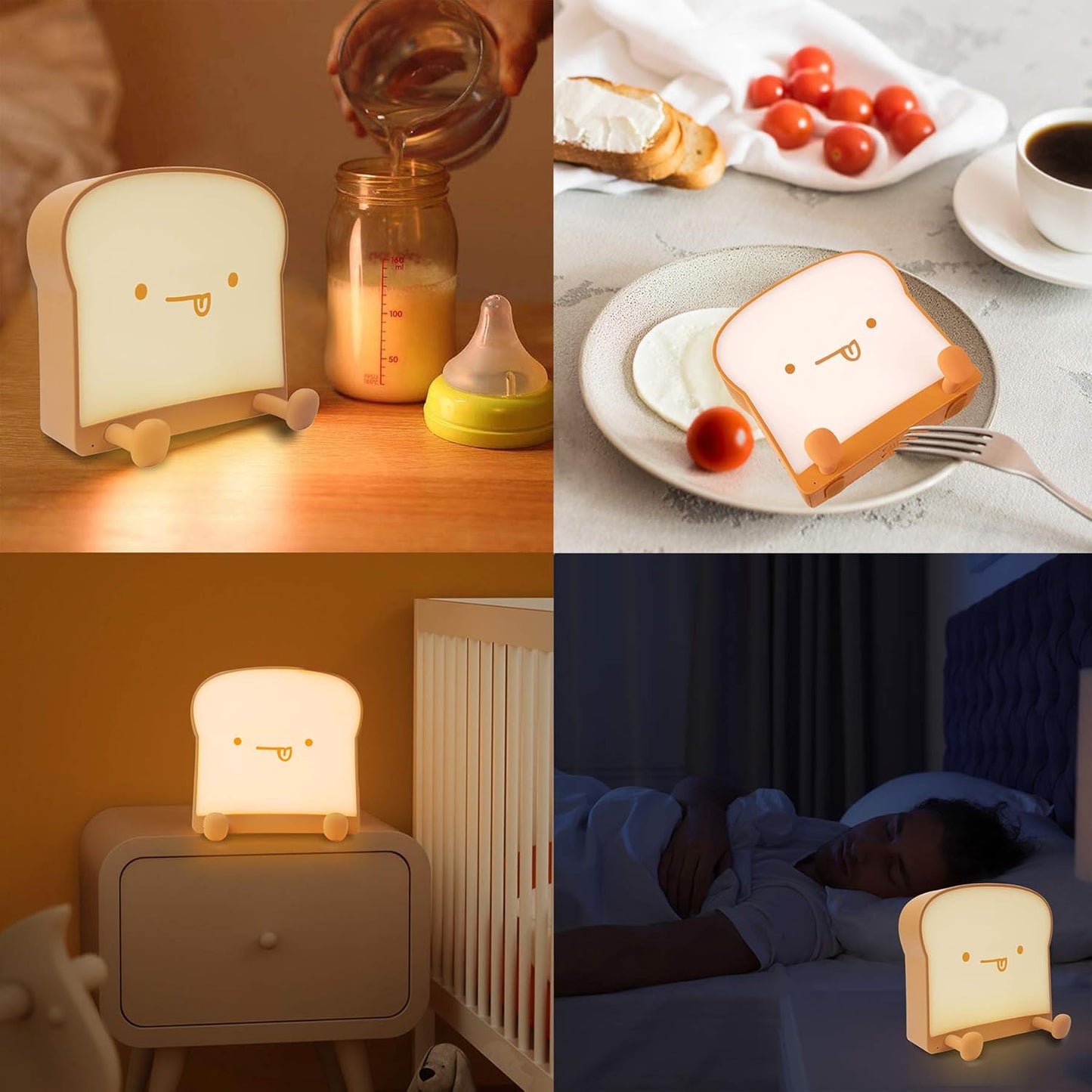 Cute Night Light Toast Bread LED Night lamp with Rechargeable